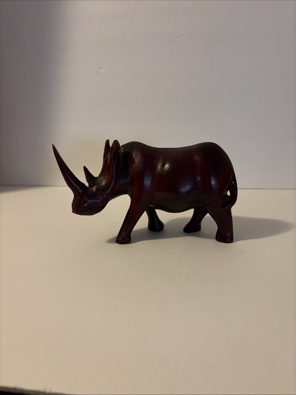 Vintage Rhinoceros Hand Carved Wooden Figure Statue Rhino Wood Figurine African